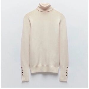 Zara - Turtleneck Button-Cuff Sweater - Cream